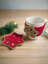 Load image into Gallery viewer, Crochet cozy christmas mug warmer and coaster