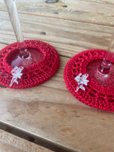 Load image into Gallery viewer, Red crochet wine glass coasters angels for Christmas