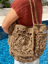 Load image into Gallery viewer, Crochet Summer Granny Squares Raffia Bag with Handles