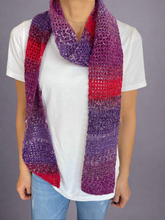 Load image into Gallery viewer, Red purple winter crochet scarf