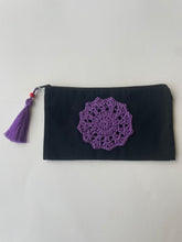 Load image into Gallery viewer, Black Canvas Pouch with Crochet Applique & Faux Silk Tassel | CKKOETTER Accessories