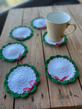 Load image into Gallery viewer, Holidays season wreath cotton crochet coasters