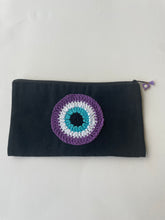 Load image into Gallery viewer, Black Canvas Pouch with Crochet Evil Eye Applique & Charm | CKKOETTER Accessories