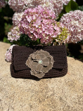 Load image into Gallery viewer, Brown crochet clutch green flower CKKoetter Accessories