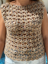 Load image into Gallery viewer, Blue Beige cotton crochet top
