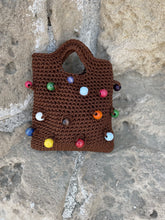Load image into Gallery viewer, Brown Crochet Bag with handles and multicoloures beads