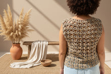 Load image into Gallery viewer, Close-up of a textured brown fabric with a diamond pattern crochet top