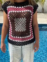 Load image into Gallery viewer, Person wearing a granny squares crochet top by a poolside