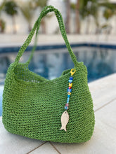 Load image into Gallery viewer, Green raffia crochet bag fish charm CKKoetter Accessories