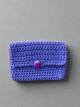 Load image into Gallery viewer, Purple Knitted Wallet Ladybug Pink Button