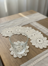 Load image into Gallery viewer, Vintage off-white crochet coasters with enhanced background