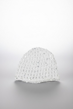 Load image into Gallery viewer, White crochet mesh hat on a white surface