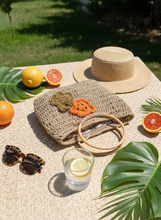 Load image into Gallery viewer, Beige Raffia Crochet Bag Lifestyle