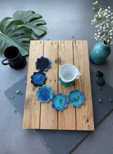 Load image into Gallery viewer, Black Green Cyan Flower Crochet Coasters Lifestyle