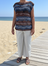 Load image into Gallery viewer, Brown Blue Striped Pattern Crochet Top Lifestyle - Handmade Beach Wear | CKKoetter