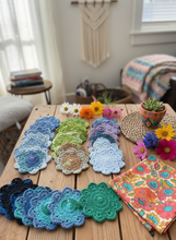 Load image into Gallery viewer, Flower Crochet Coasters Colorful Lifestyle