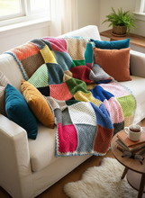Load image into Gallery viewer, Granny squares crochet blanket in lifestyle setting