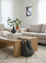 Load image into Gallery viewer, Gray Polyester Net Crochet Bag Lifestyle - Handmade Minimalist Tote | CKKoetter