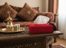 Load image into Gallery viewer, Lebanese tarboosh tissue box cover with black tassel in living room