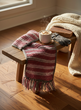 Load image into Gallery viewer, Lifestyle scene with rosewood gray knitted scarf