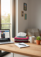 Load image into Gallery viewer, Multicolor tissue box cover on office desk