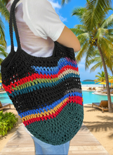 Load image into Gallery viewer, Multicolored Polyester Net Crochet Beach Bag Lifestyle - Handmade Summer Vacation Tote | CKKoetter