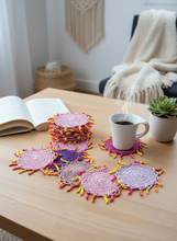 Load image into Gallery viewer, Pink Purple Crochet Coasters Lifestyle