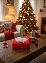 Load image into Gallery viewer, Red Christmas tissue box cover in living room