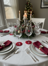 Load image into Gallery viewer, Red Cotton Crochet Wine Glass Coasters Angels Lifestyle - Holiday Table Setting | CKKoetter