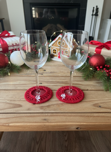 Load image into Gallery viewer, Red Crochet Wine Glass Coasters Angels Lifestyle - Christmas Decor | CKKoetter