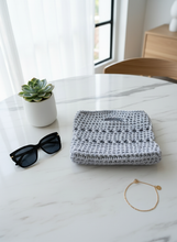 Load image into Gallery viewer, White crochet bag with metallic silver accents - elegant interior