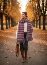 Load image into Gallery viewer, Woman wearing rosewood gray knitted scarf