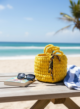 Load image into Gallery viewer, Yellow Crochet Basket Bag Lifestyle