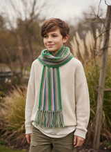 Load image into Gallery viewer, Young boy wearing crochet winter scarf
