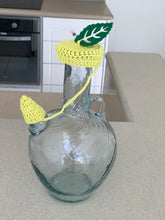 Load image into Gallery viewer, Yellow crochet ibriq cover green leaf