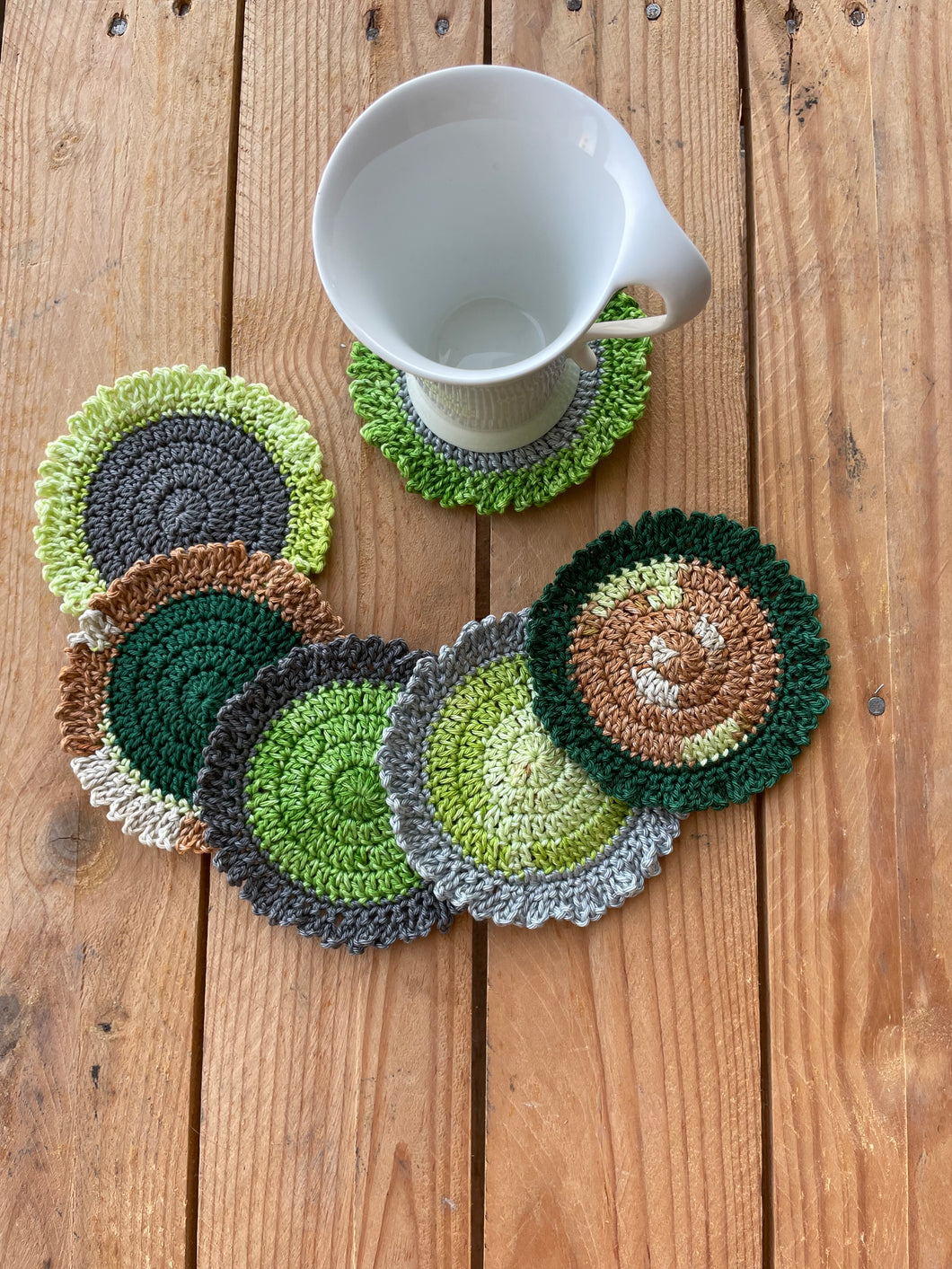 Round Cotton Crochet Coasters Brown Gray Green | CKKoetter Accessories