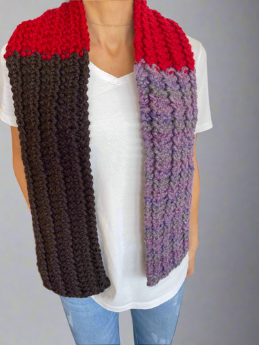 Winter crochet scarf brown red purple