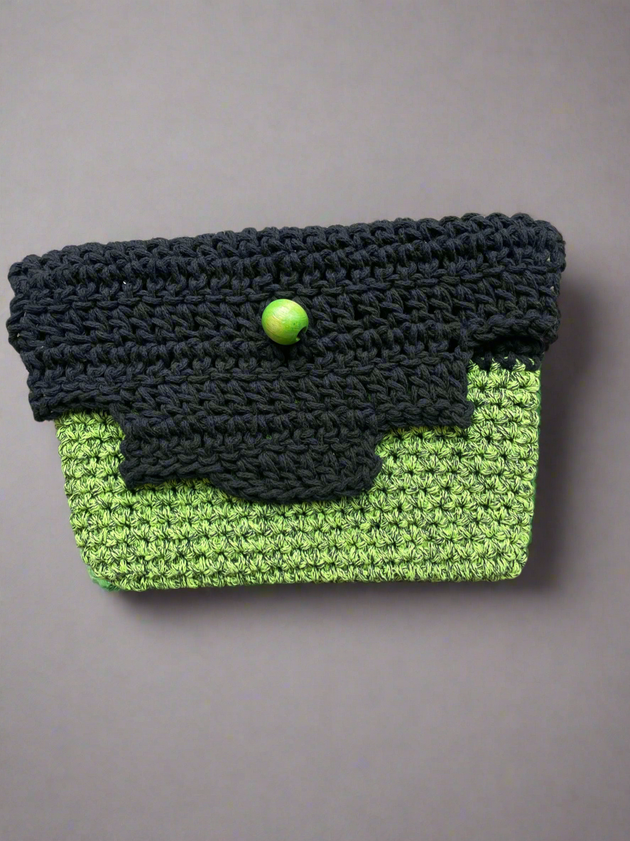 Handmade Black & Green Cotton Clutch | CKKoetter Accessories