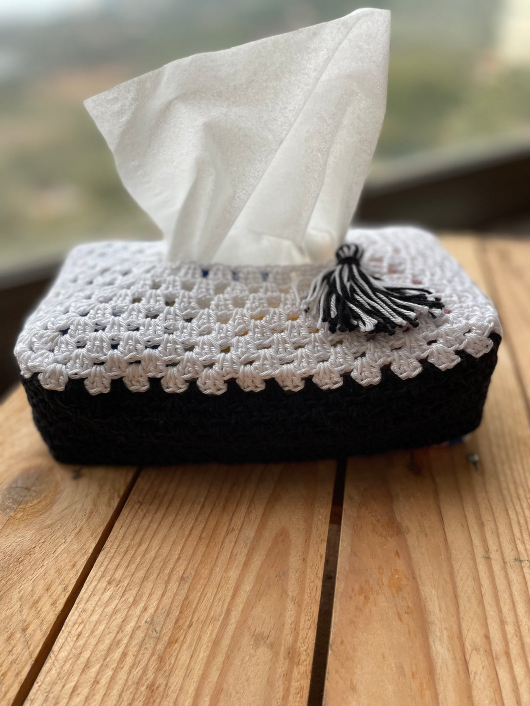 Black & White Cotton Crochet Tissue Box Cover | CKKoetter Accessories