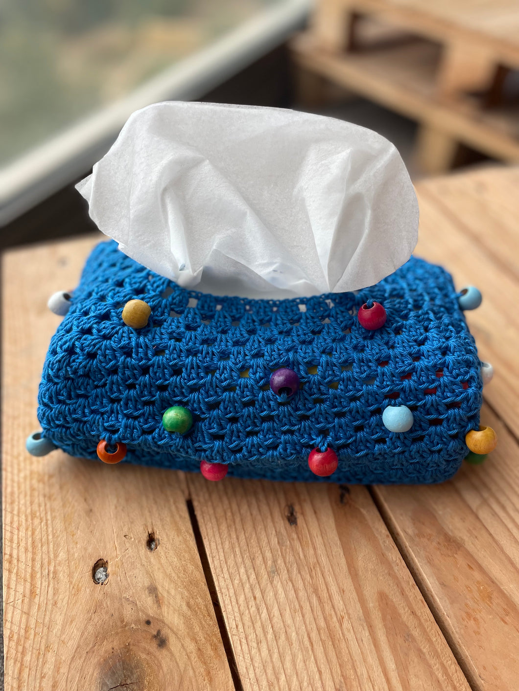Blue Crochet Tissue Box Cover Beads | CKKoetter Accessories
