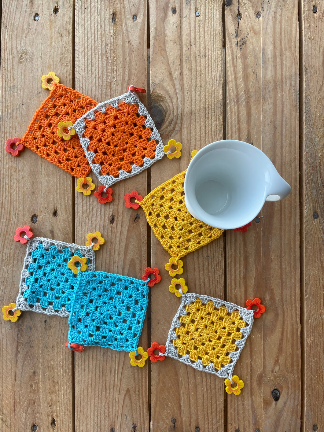 Granny Squares Cotton Crochet Drinks Coasters with Flowers | CKKoetter Accessories