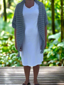 Triangle Grey Crochet Shawl with a Fringe