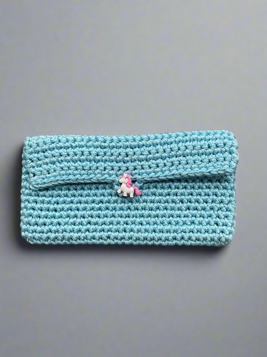 Blue Crochet Wallet with Unicorn | CKKoetter Accessories