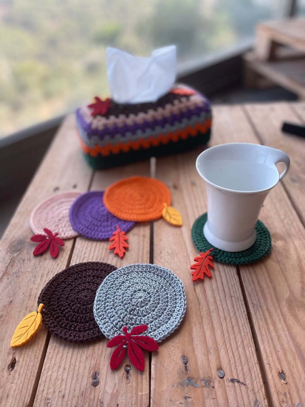 Autumn Cotton Crochet Coasters & Tissue Box Cover - CKKoetter Accessories