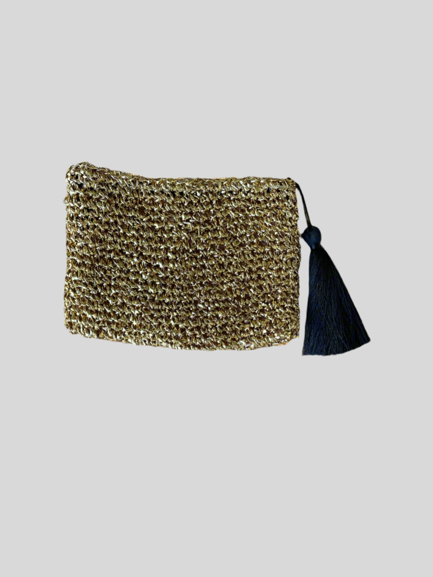 Raffia Crochet Pouches with Black Tassel - CKKoetter Accessories