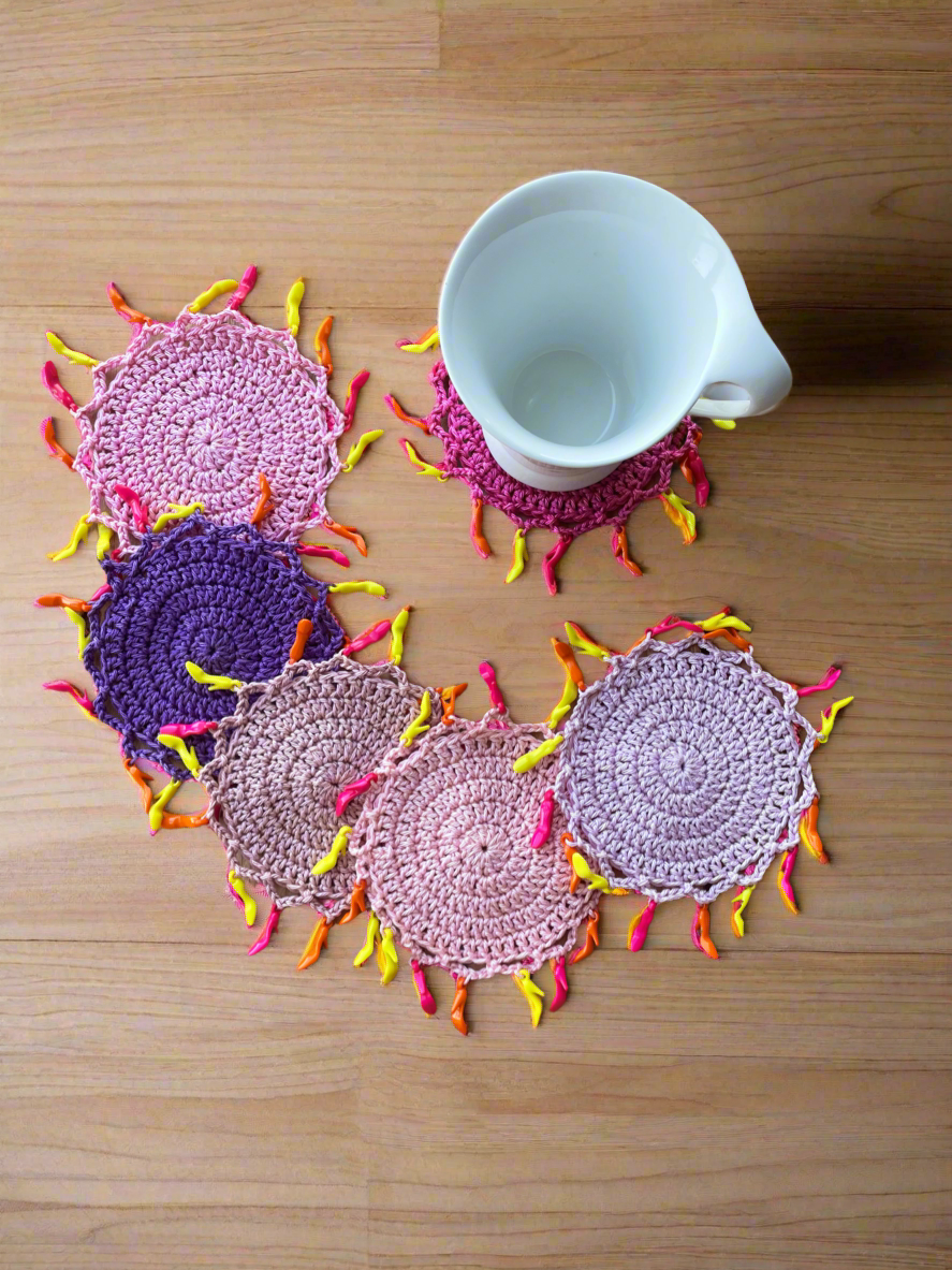 Funky Cotton Crochet Coasters with Tricolor Pumps - CKKoetter Accessories