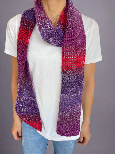 Red purple winter crochet scarf