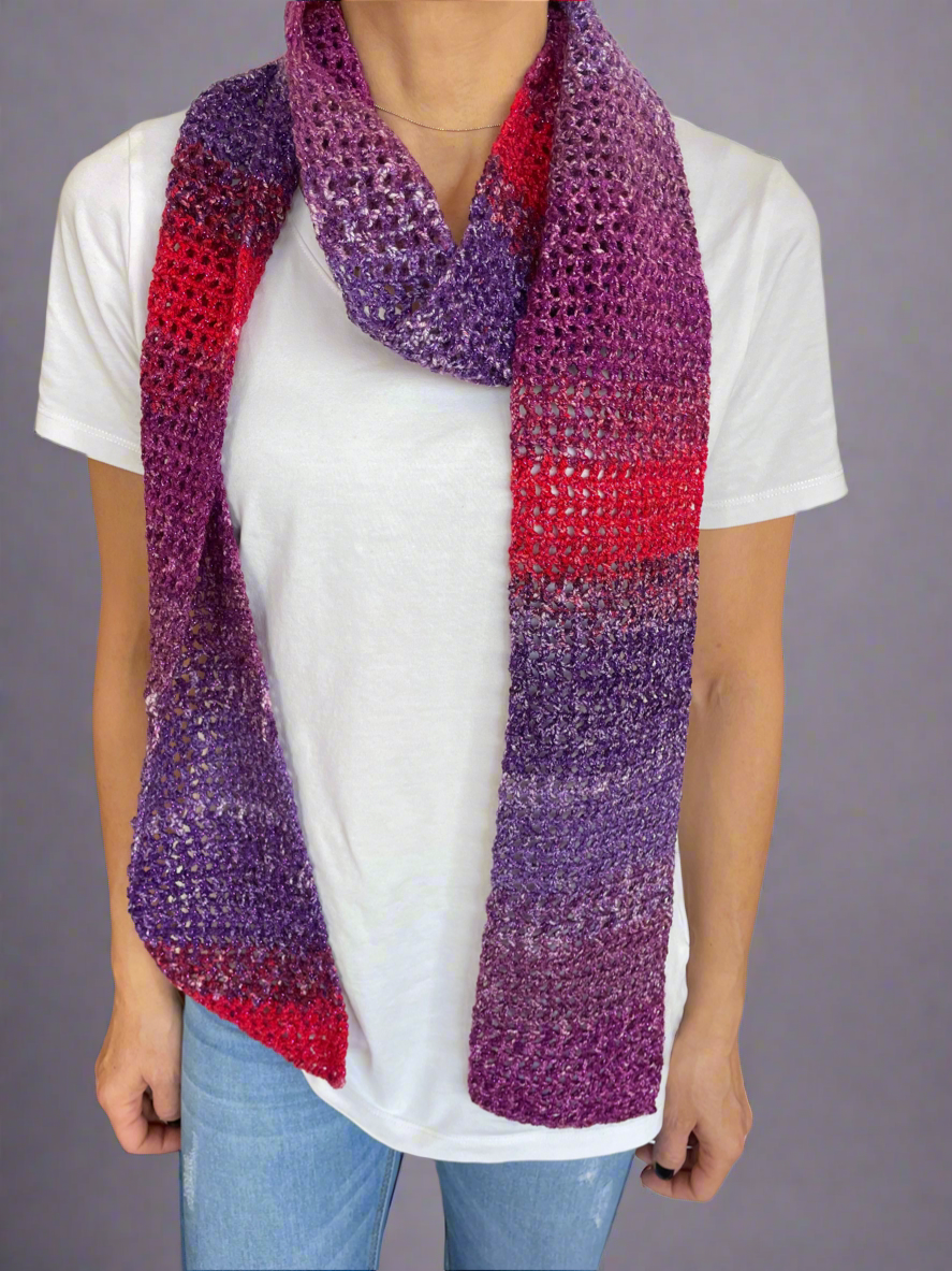 Red purple winter crochet scarf
