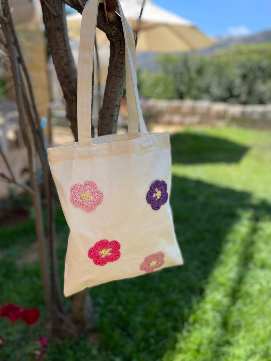 Canva Tote Bag with Cotton Crochet Flowers | CKKoetter Accessories
