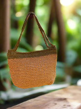Load image into Gallery viewer, 2 Shades of Beige Raffia Crochet Bag with a Handmade Fish Charm
